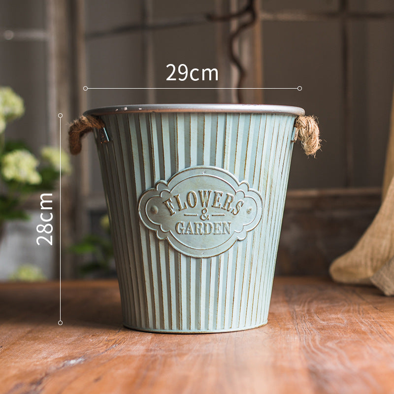 Vintage blue tin flower pot flower pot