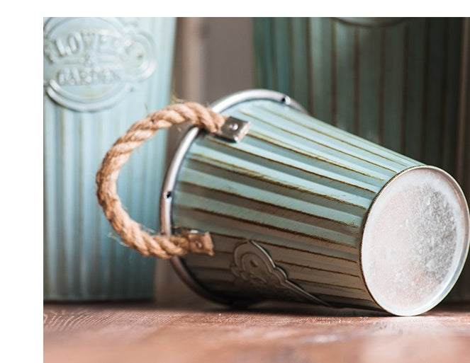 Vintage blue tin flower pot flower pot