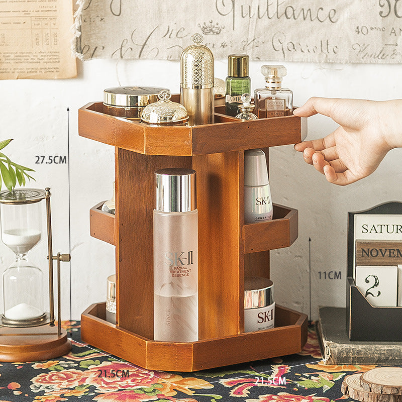 Tiered Desktop Organizer For Lipsticks And Wooden Skincare Products