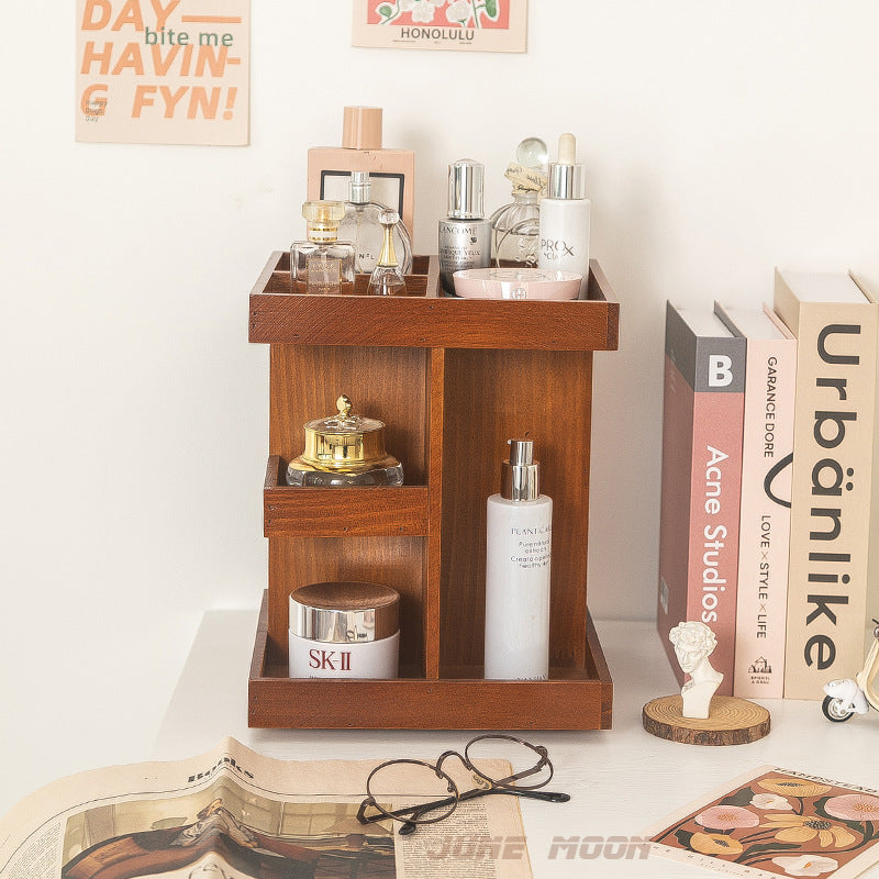 Tiered Desktop Organizer For Lipsticks And Wooden Skincare Products