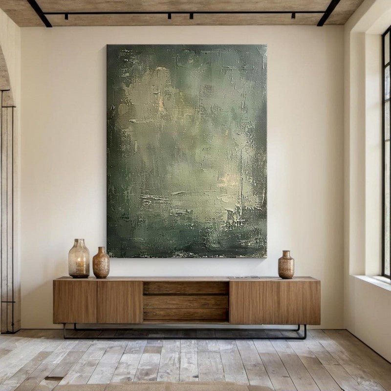 Large Geometric Abstract Painting Green Beige  Minimalist Wabi-Sabi Wall Art Green Canvas Wall Art Modern Green Wall Decor
