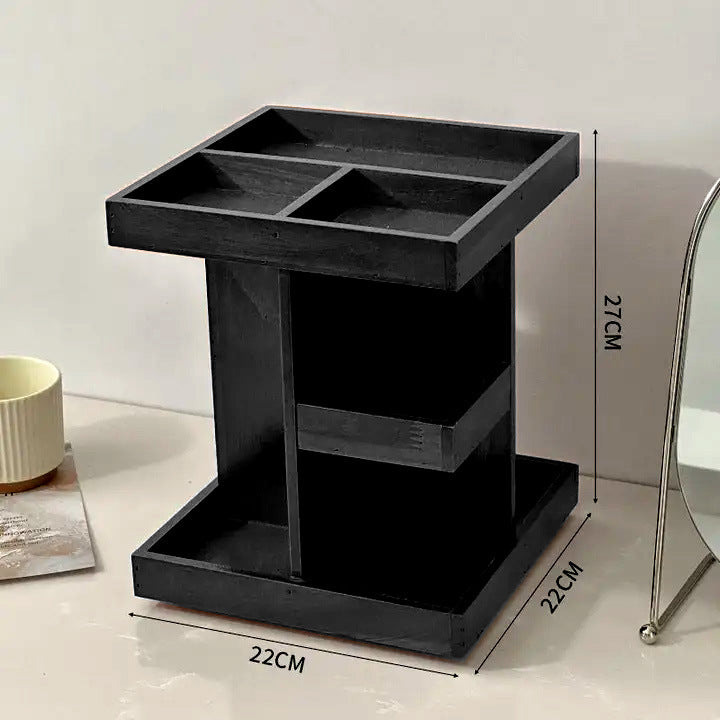 Tiered Desktop Organizer For Lipsticks And Wooden Skincare Products