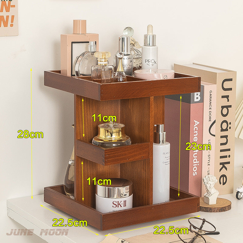 Tiered Desktop Organizer For Lipsticks And Wooden Skincare Products