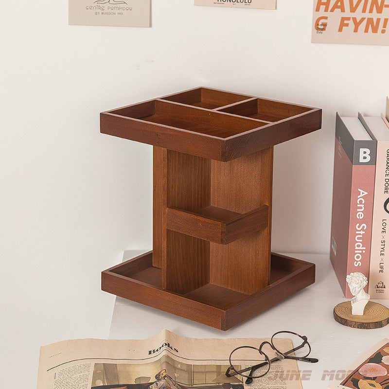 Tiered Desktop Organizer For Lipsticks And Wooden Skincare Products