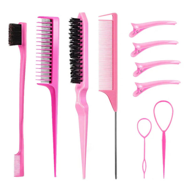 10pcs pink rat tail comb set