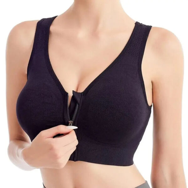 black zip front sports bra