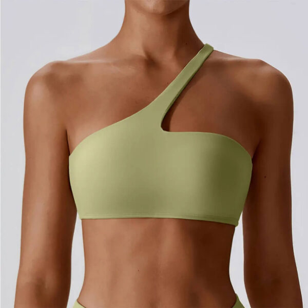 green one shoulder push up sports bra