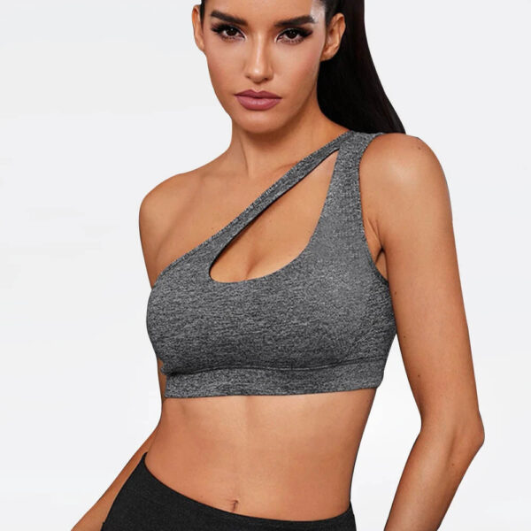 grey one shoulder running sports bra