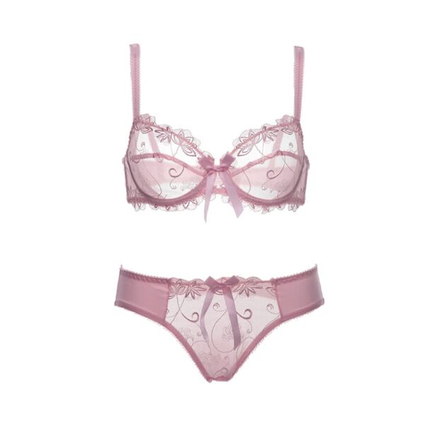 pink ultra thin transparent bra panty set