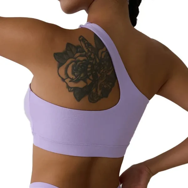 purple one shoulder sports bra