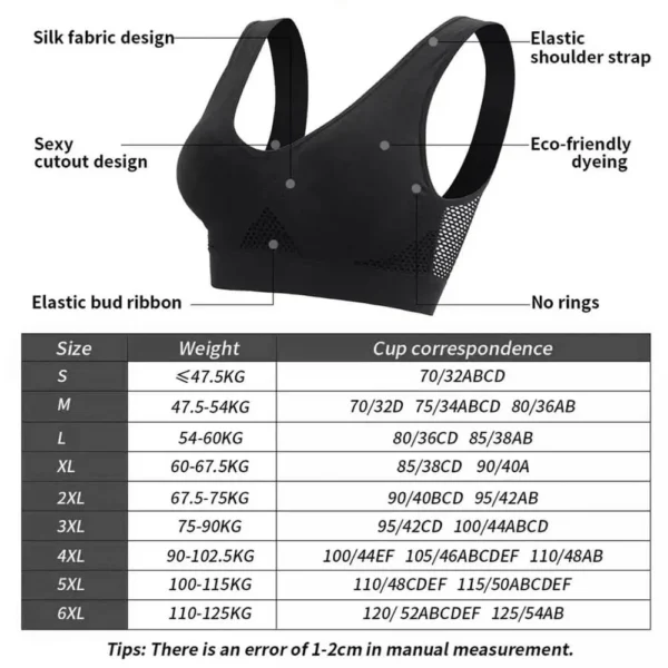 seamless mesh sports bra size chart